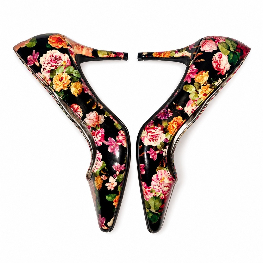 143 Girl Owanda Pumps Womens Size 8 Black Floral Pointed Toe Stiletto Heels - Picture 4 of 8